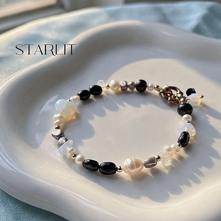 ECLIPSE OPAL สร้อยคอมุกธรรมชาติพร้อมหินโอปอลสไตล์บุคลิกภาพแปลกใหม่