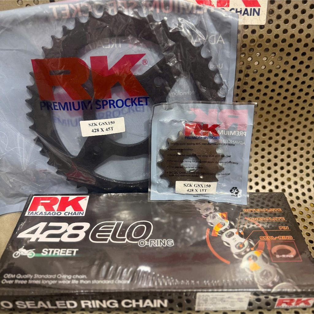 Suzuki GSX 150 S / R / Bandit 15T ชุดเฟือง + สเตอร์ 45T ของแท้ RK 428ELO O-ring Chain RK TAKASAGO