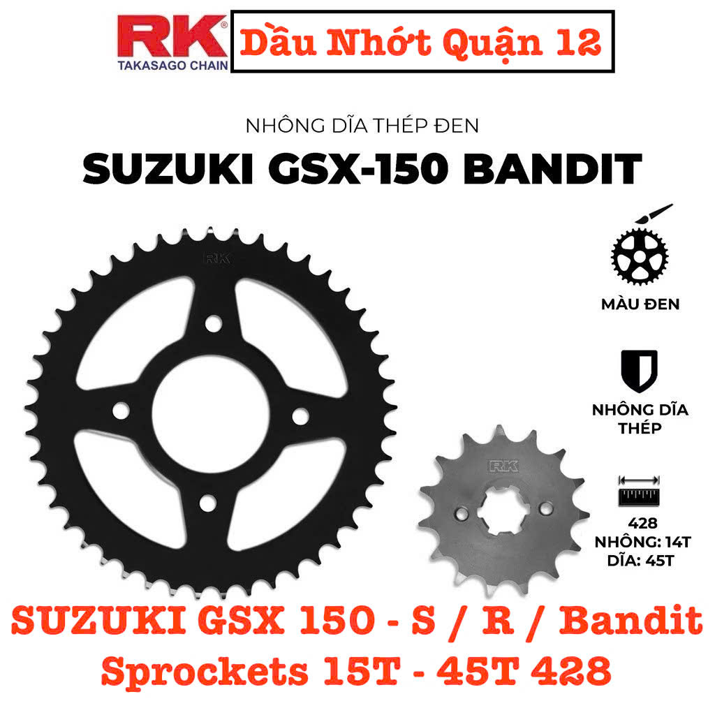 ชุดสเตอร์ Suzuki GSX 150 S / R / Bandit 15T + 45T 428 ส้อมแท้ RK TAKASAGO CHAIN