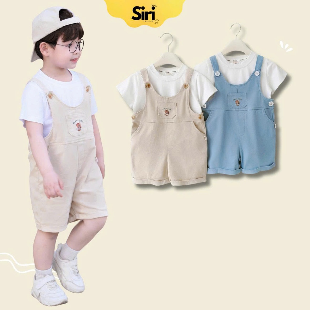 เอี๊ยมขาสั้น ชุดพร้อมเสื้อยืด Baseball Bear สําหรับเด็กชายและเด็กหญิง unisex ไซส์ 1 ถึง 7 ปี SIRI H1