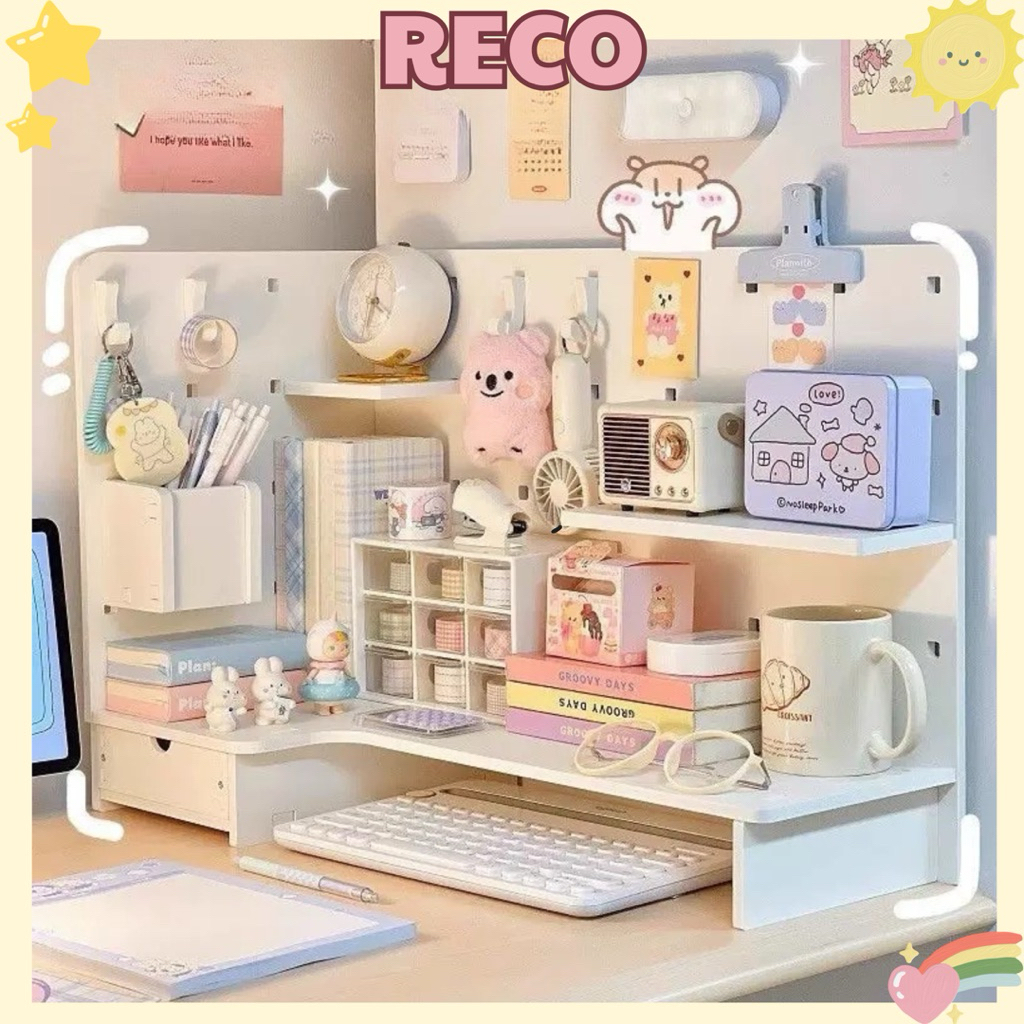 ชั้นวาง Pegboard PVC สําหรับโต๊ะเข้ามุมสําหรับหนังสือ, ของตกแต่งโต๊ะศึกษา RECO