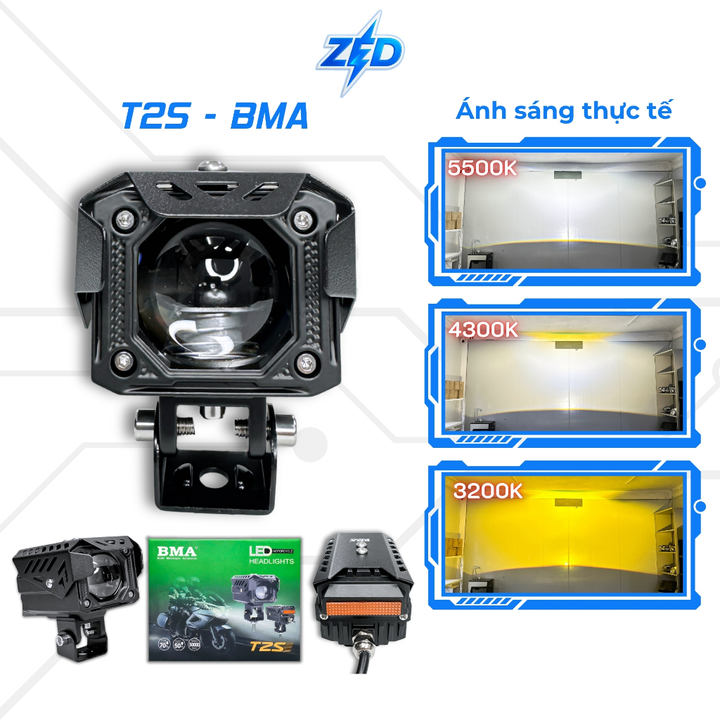 T2S V1 BMA Ball Bearing Spotlight (ใหม่ 2026 - 3 สี) - 60W Super Bright, ไฟหน้าชัตเตอร์, ระยะฉาย 200