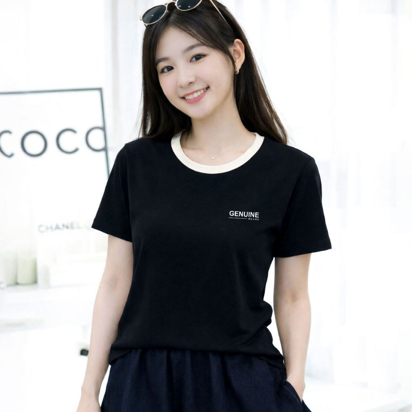 TOLI PSM36 เสื้อยืดผู้หญิง - คอกลมขอบหรูหรา พิมพ์ลาย GENUINE ละเอียดอ่อน ทรงสวย ผ้าคอตตอนเนื้อนุ่ม