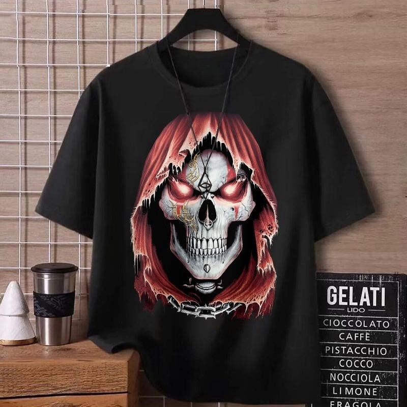 เสื้อยืดผู้ชายและผู้หญิง เสื้อ Philipp Plein PP พิมพ์ลาย 3D The Plein Times โลโก้หัวกะโหลก ผ้าคอตตอน