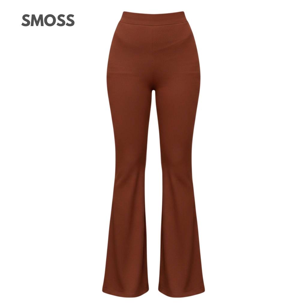 SMOSS Flared Pants Elastic Striped Small Elastic เอวเอวสูงยืดหยุ่นธรรมดา Basic Simple Minimal ความยา