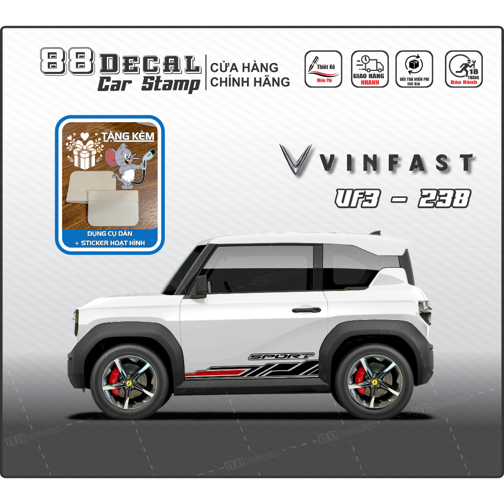 สติ๊กเกอร์ติดรถ vf3 - รุ่นปั้มกีฬา เรียบง่าย (ครบสี) 1 ชุดมี 2 ด้าน (รุ่น vf3-238)