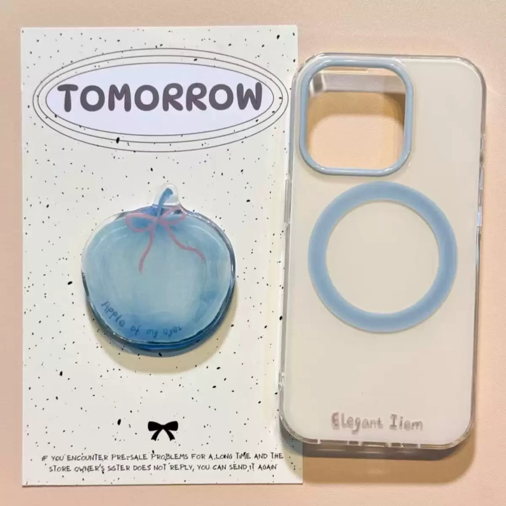 [ip 15/16/17 prm] Taobao Blue White Magnetic Case – Soft Blue, กันกระแทก, การชาร์จแบบไร้สายสไตล์ INS