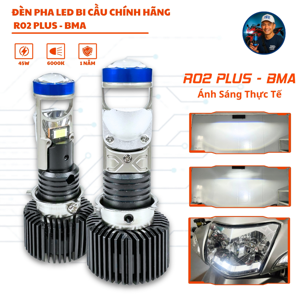 ไฟหน้า LED ทรงกลม Super Bright Bi-S R02 Plus BMA - 45W เหมาะกับรถจักรยานยนต์ที่มีขา M5 / T19 เช่น Wa