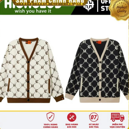 LOGO PATTERN คาร์ดิแกนสีดํา/ครีม PATTERN - แบรนด์ HighClub ของแท้