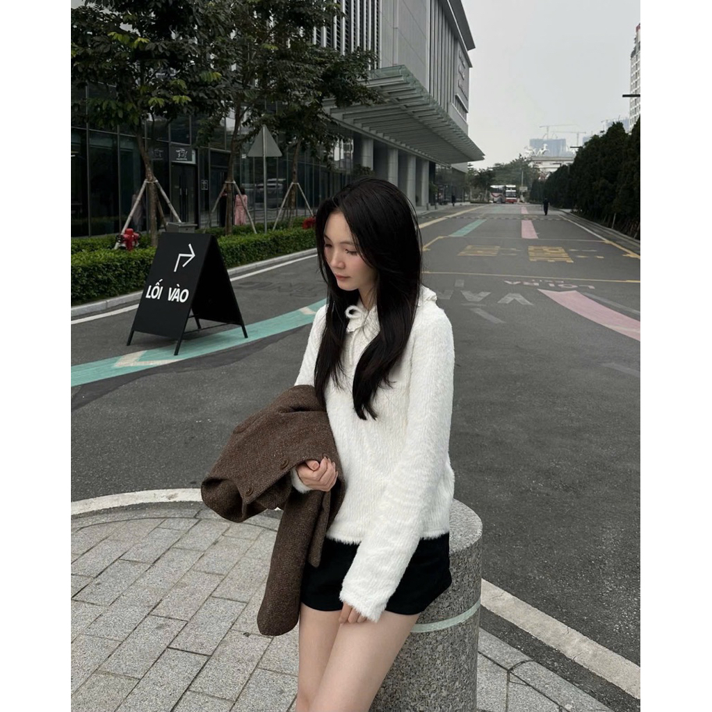 เสื้อสเวตเตอร์ขนสัตว์คอปกกระทะ Peter มีระบายและผูกโบว์ BB TB SSu QC