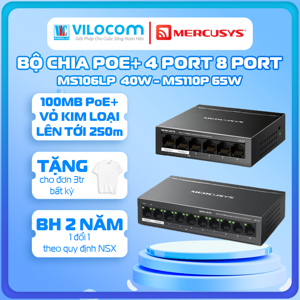 Switch Poe Mercusys MS110P MS106LP 6/10 พอร์ต 10/100Mbps พร้อมพอร์ต 4/8 PoE+ - สินค้าของแท้