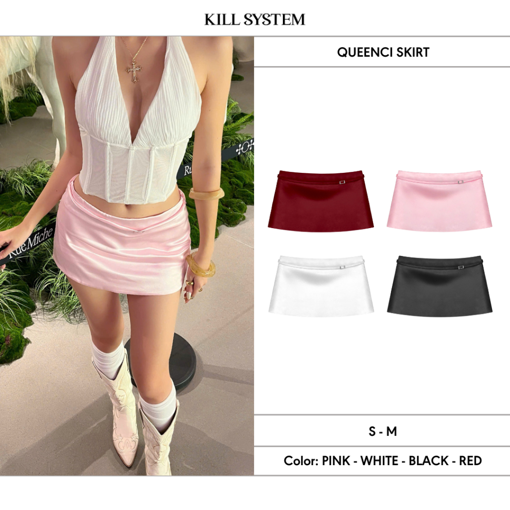 QUEENCI กระโปรงไหมทรงเอสั้น - KILL SYSTEM