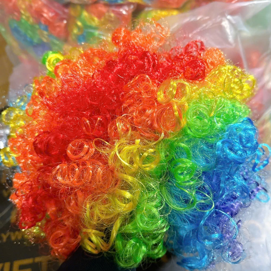 [VAT 165g] วิกผมคอสเพลย์ตัวตลกไนลอนเจ็ดสี ชุดหมวกตัวตลกหลากสี