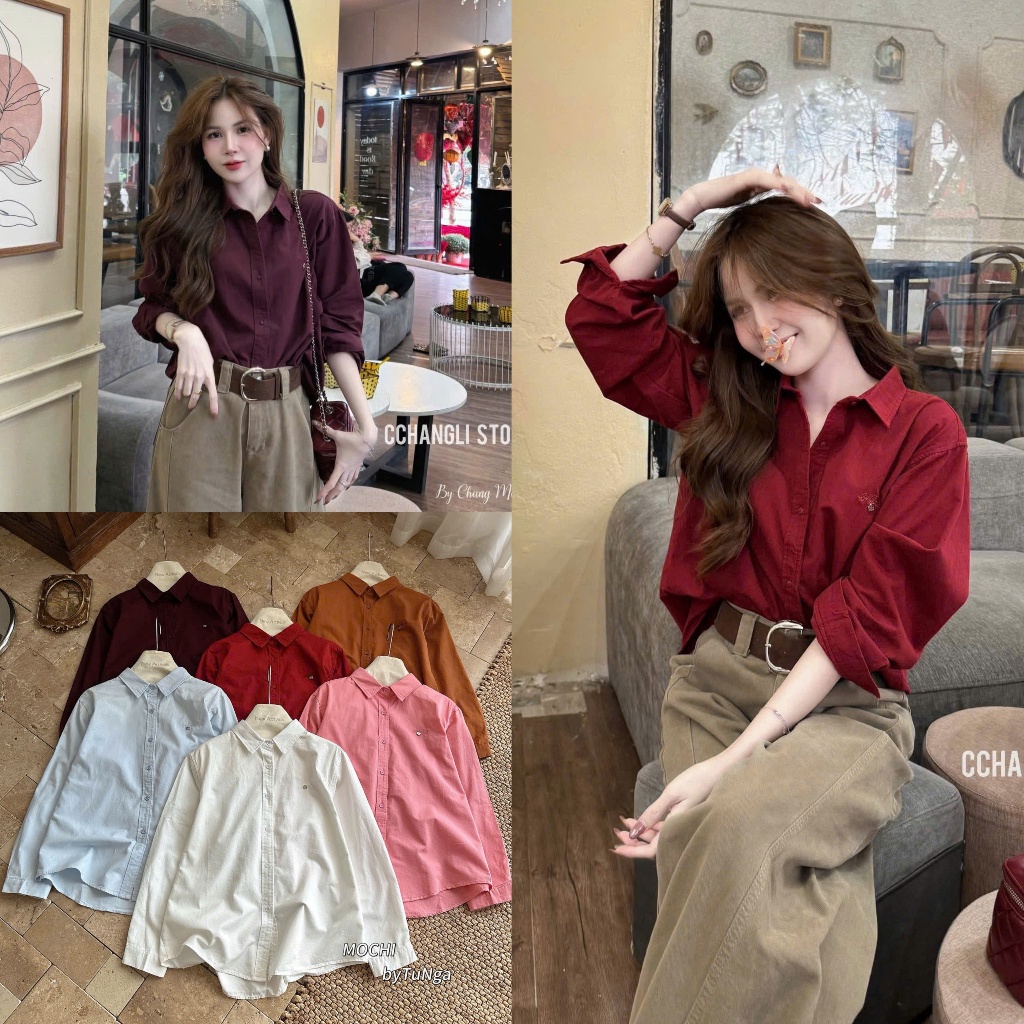 [A8605] OVERSIZE BREAST EMBROIDERED SLIM SHIRT metwo.dearu - เสื้อหลวมพื้นฐาน WIDE FORM QC แขนยาวหนา