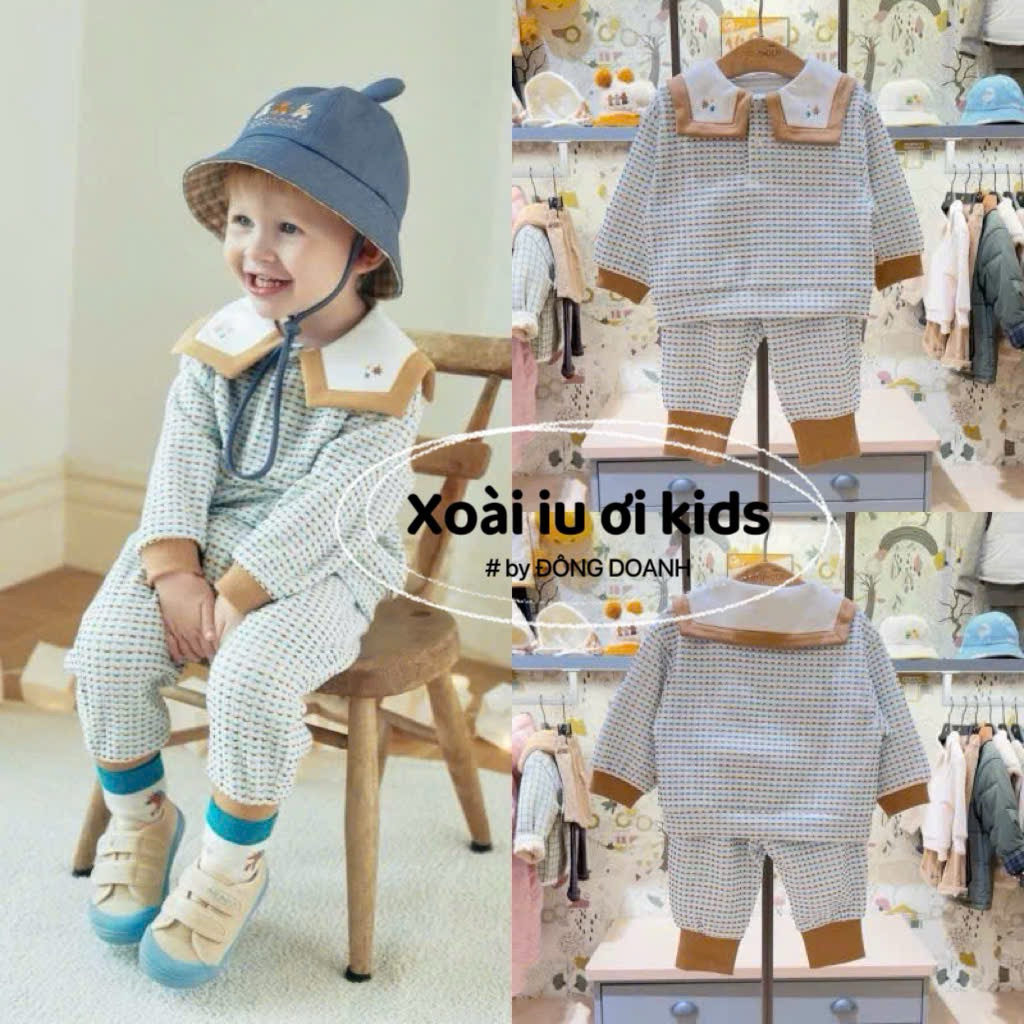 MOI.MOILN SAILOR ชุดยาวคอสีน้ําตาลสีฟ้า - MANGO IU OI KIDS