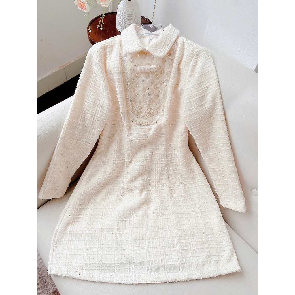 TIA19 Rachel Dress Tia19 ชุดราตรีคอปกลายดอกไม้แขนยาว ชุดราตรีแขนยาวดีไซเนอร์