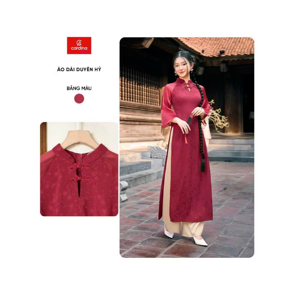 Duyen Hy CARDINA ao dai แยกชุดทําจากผ้าไหม Su Chau แขนยาวและคอปกรถไฟและกางเกงผ้าไหม 5ADC04, 5YQDR14,