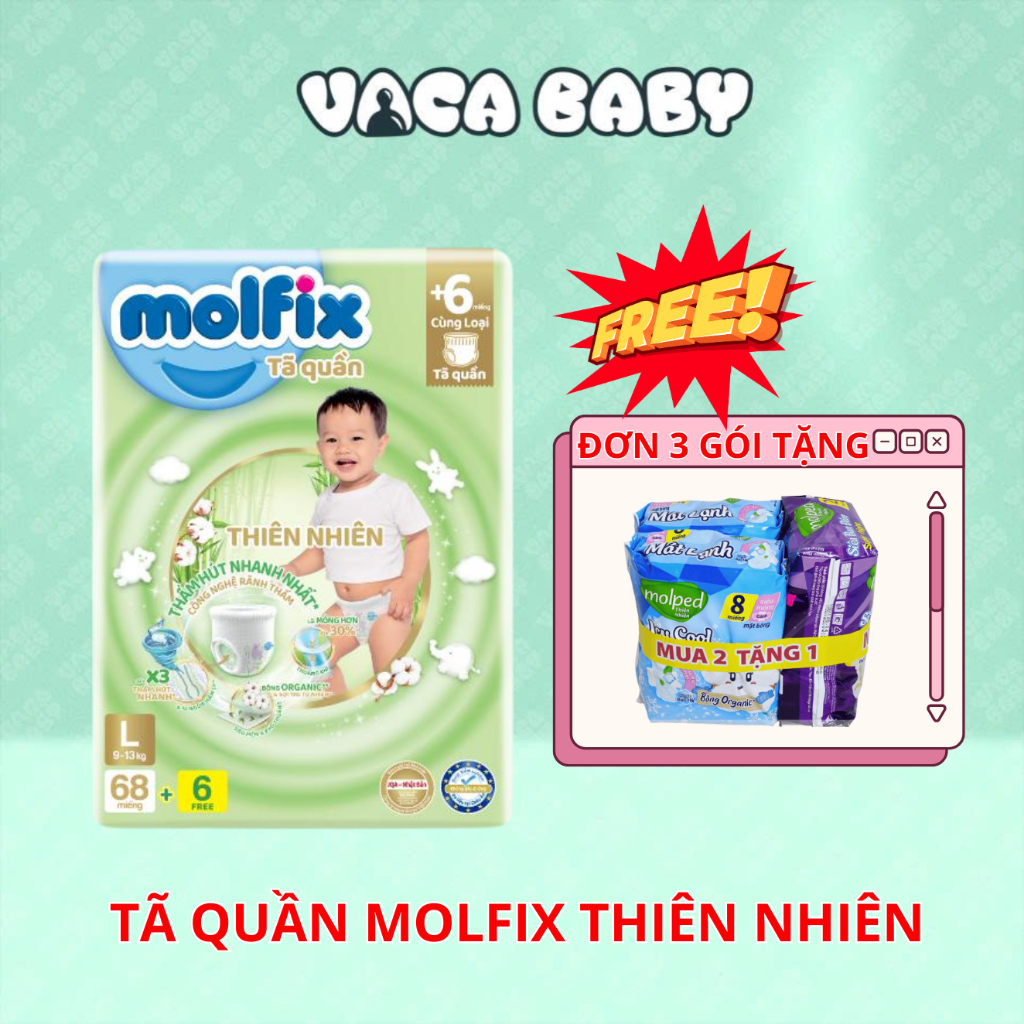 (LIVE) กางเกงผ้าอ้อม Molfix Ultra natural M76/L68/XL62/XXL56 + 6 PIECES