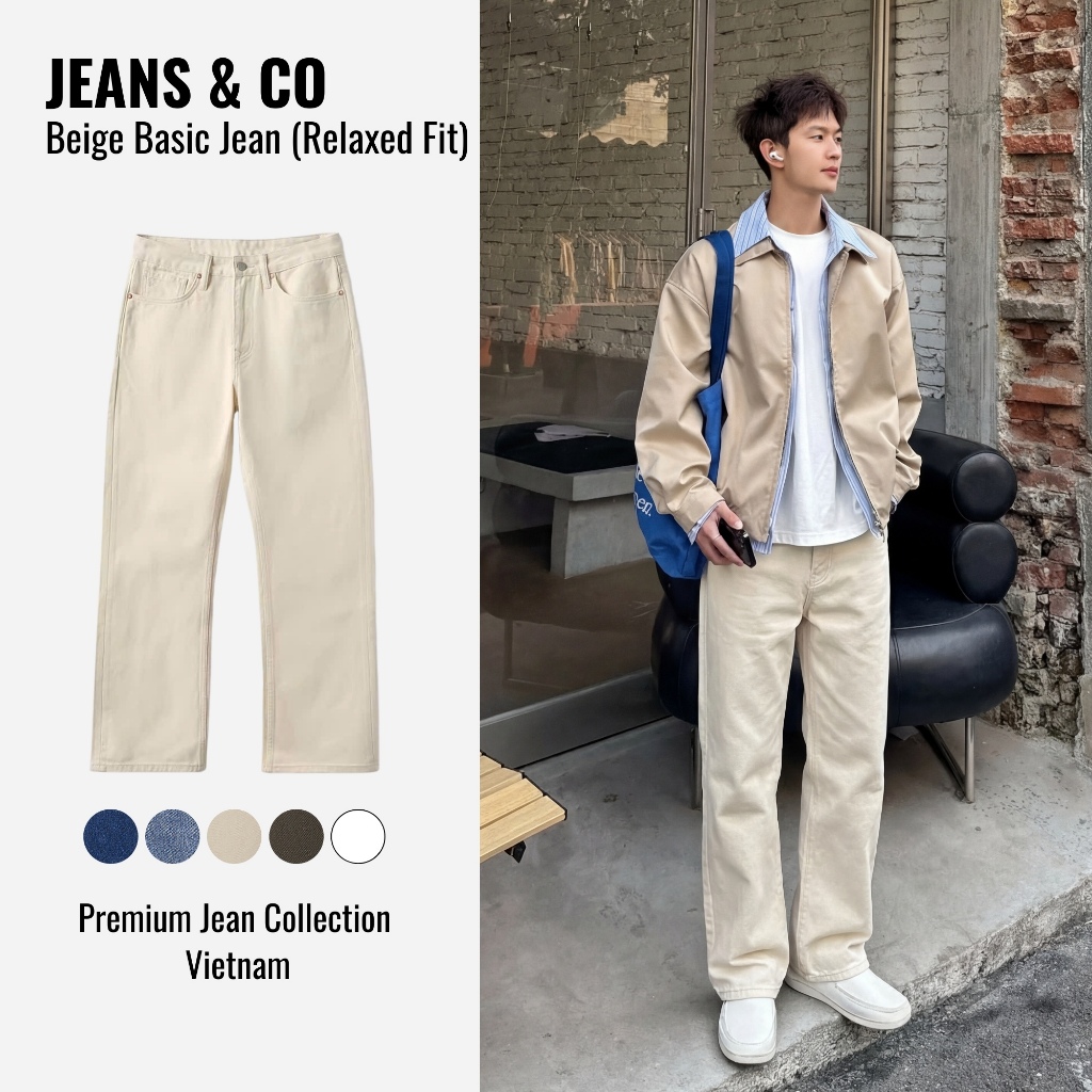 ผู้ชาย BEIGE BASIC KAKI JEANS - JEANS & CO - REGULAR KAKI PANTS BEIGE