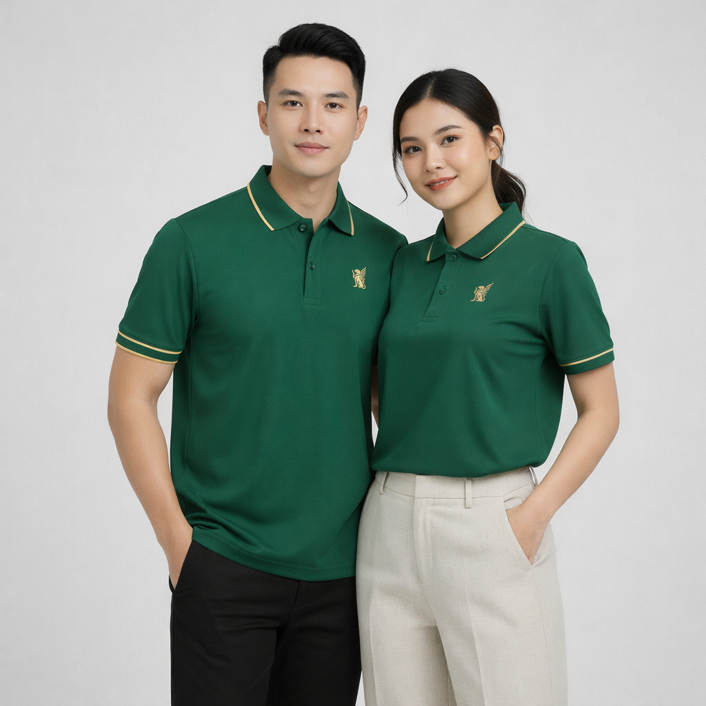 LION KING Turn-down Collar Polo เสื้อยืดแขนสั้นผ้าจระเข้ 4-Way Stretch Cotton Regular Shirt - FAGU