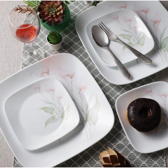 [Made in USA] จานสี่เหลี่ยม Corelle Lilyville 2206-LV-LP - Made in USA - กว้าง 17cm