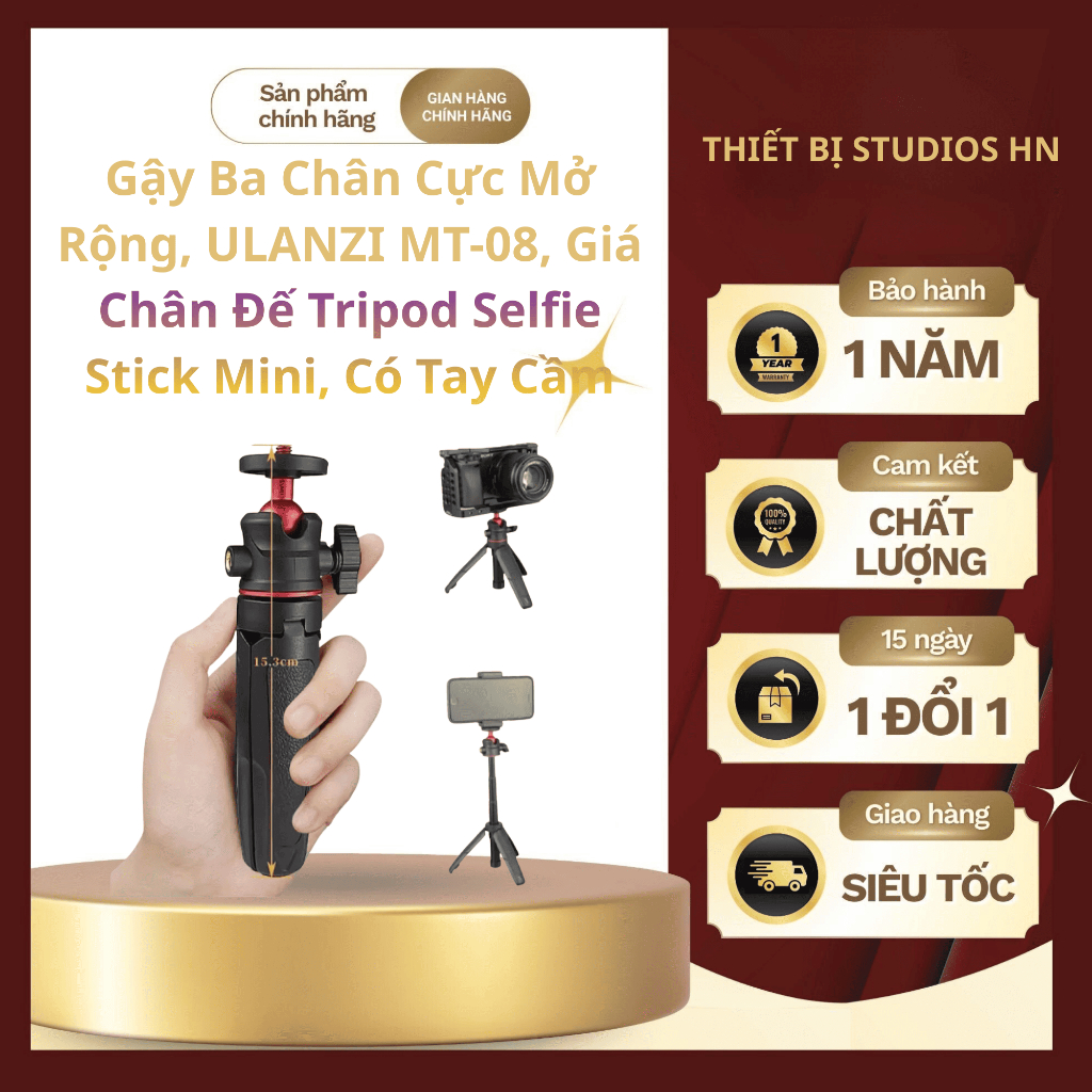ULANZI MT-08 ขาตั้งกล้องแบบขยายพิเศษ, ขาตั้งขาตั้งกล้องแบบแท่งเซลฟี่ขนาดเล็ก, พร้อมที่จับ