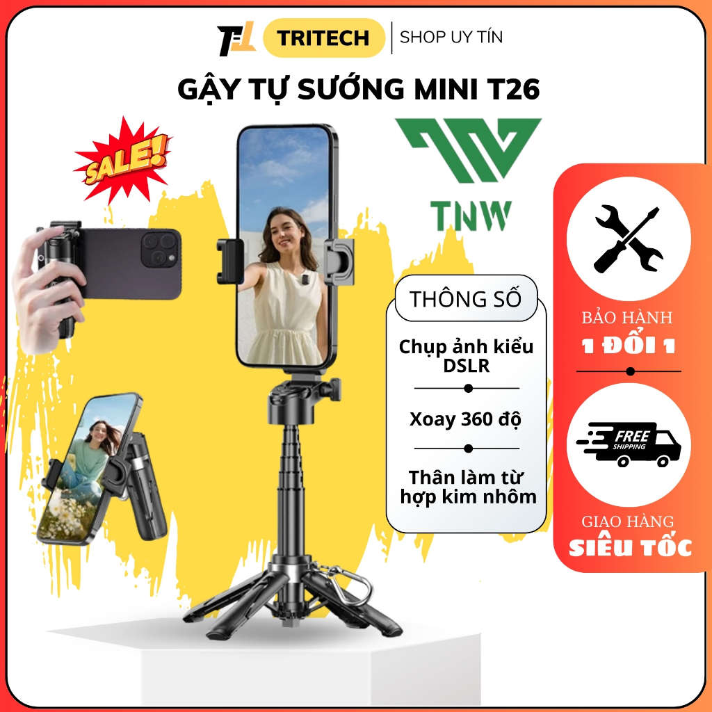 TNW T26 ขาตั้งกล้องขนาดเล็ก ไม้เซลฟี่บลูทูธ ไม้เซลฟี่สําหรับโทรศัพท์ Capgrip