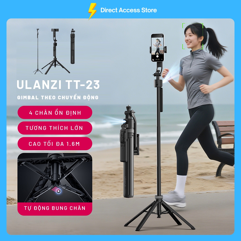ของแท้ Ulanzi TT23 ไม้เซลฟี่ 4 ขาขยายอัตโนมัติและติดตามการเคลื่อนไหว Gimbal