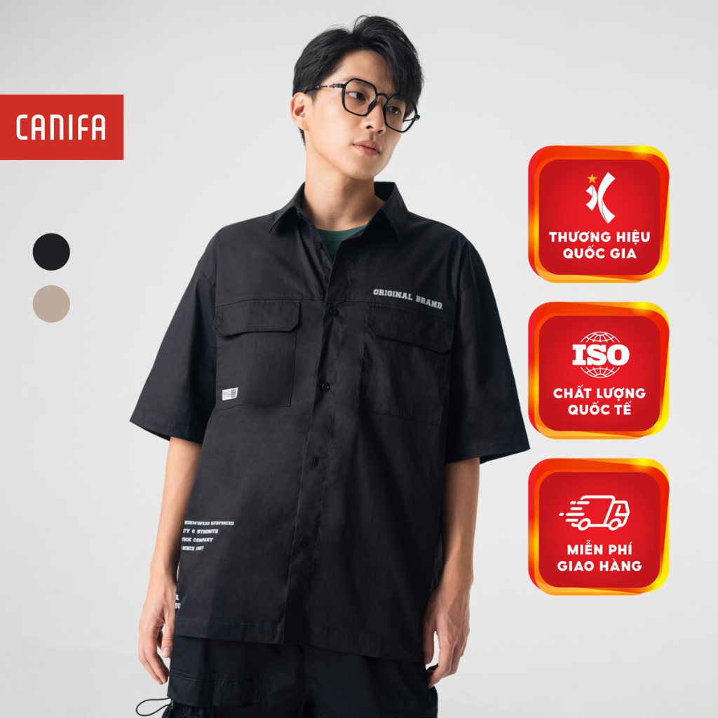 เสื้อเชิ้ตผู้ชาย CANIFA คอปกเยอรมันและแขนพิมพ์ลาย 8TH23S003