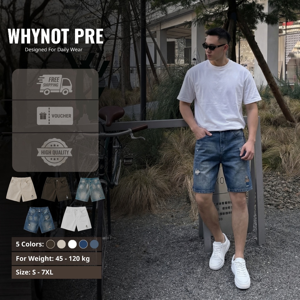 DEEP BLUE SHORT JEANS กางเกงขาสั้นผู้ชาย - WHYNOT PREMIUM - ทรงเหนือเข่า - กางเกงขาสั้นผู้ชาย BLUE