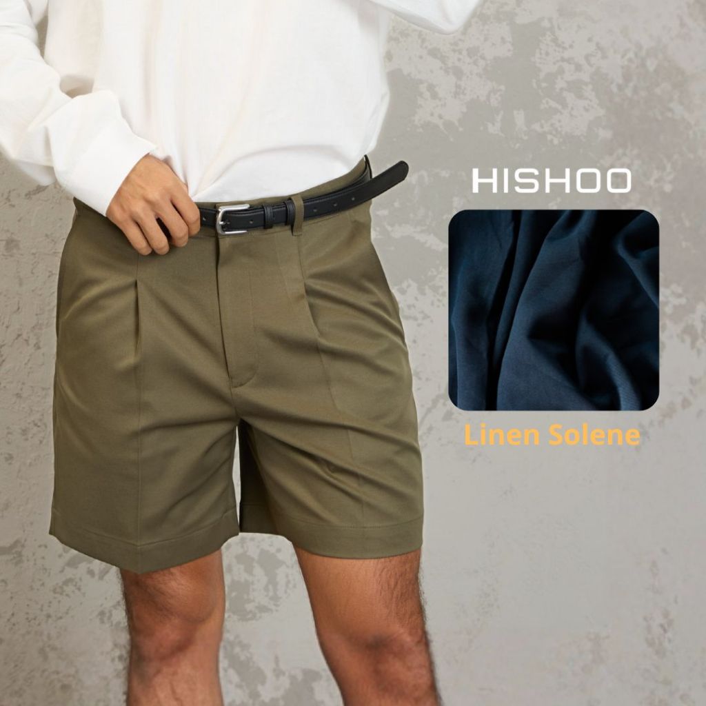 Formax HISHOO กางเกงขาสั้นผู้ชาย Moss Khaki เท่และเก็บทรงสําหรับออกไปทํางาน Q2T001