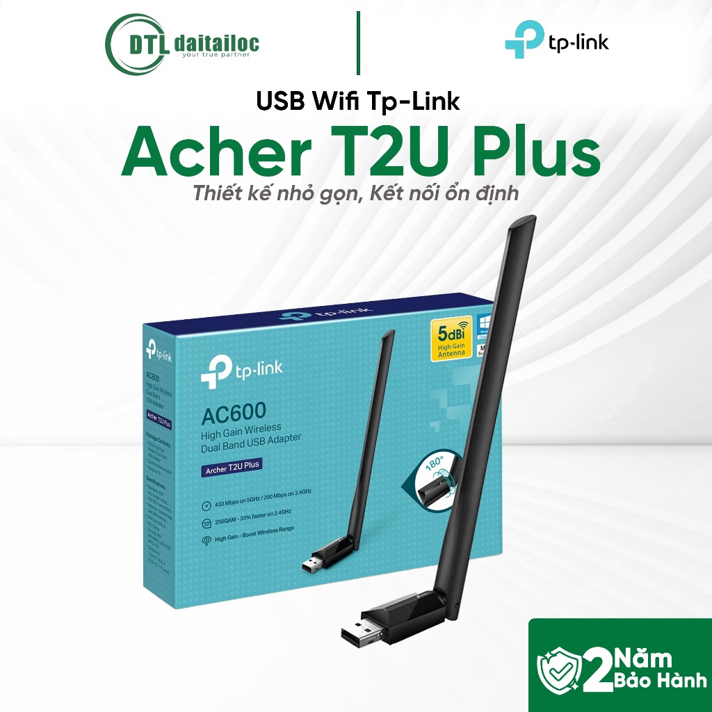 USB Wifi Tp-Link Acher T2U Plus | การออกแบบขนาดกะทัดรัด การเชื่อมต่อที่เสถียร | ของแท้ | 24เดือน