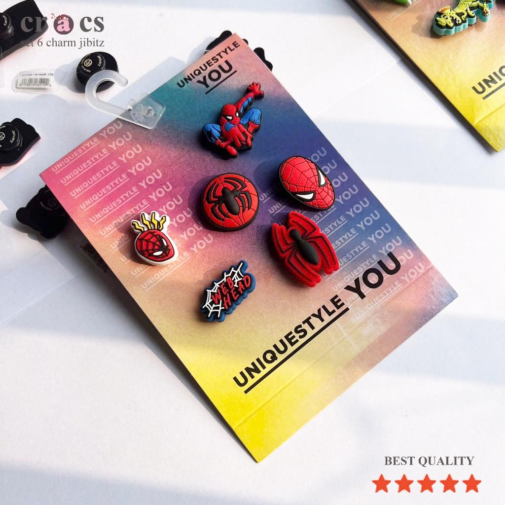 SET 6 ตัว SPIDERMAN CHARms ชุดชาร์มแท้ติดรองเท้าแตะหมากรุก 6 ตัว