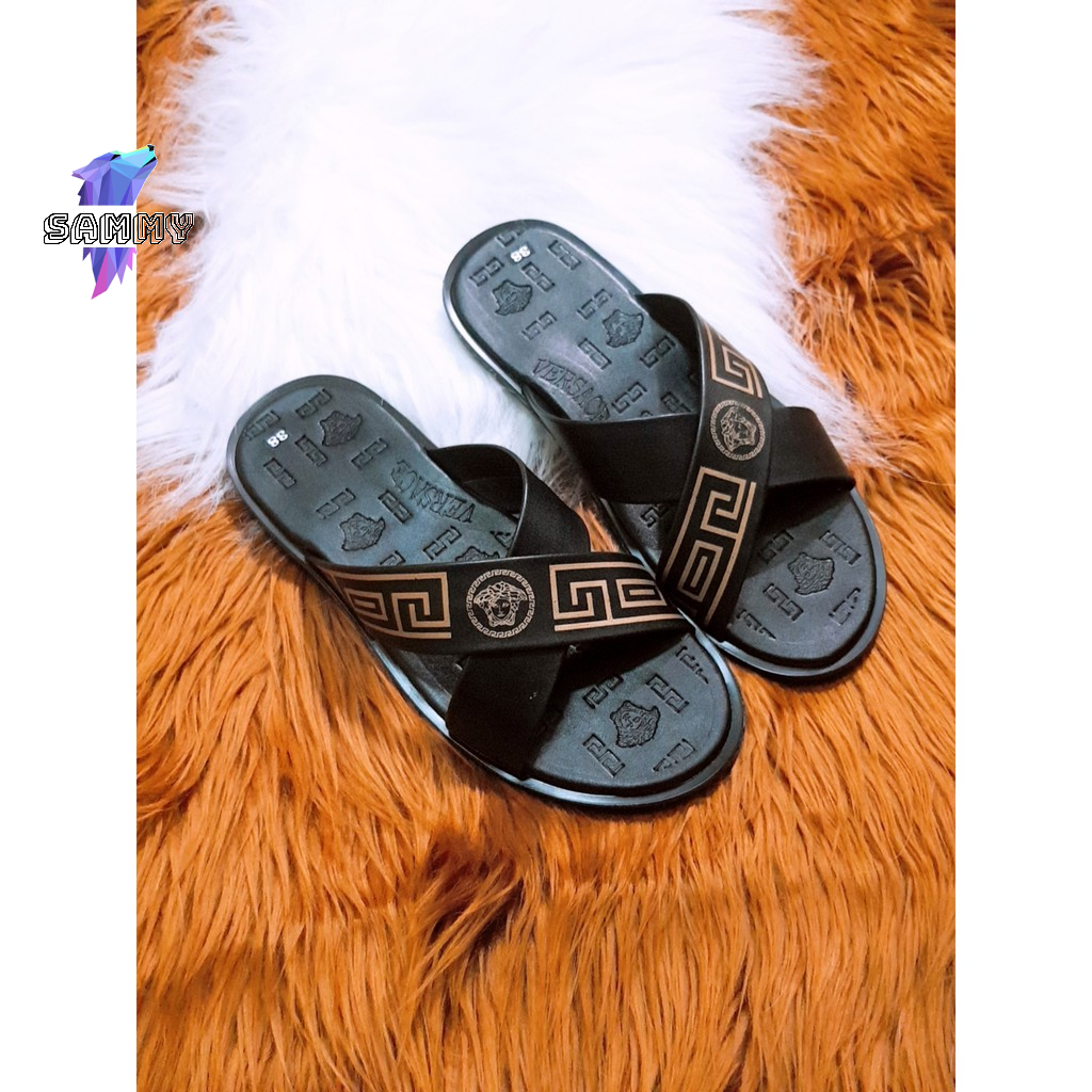 Thailand MENS CROSS-SANDALS VS BLACK WITH SILK PRINT