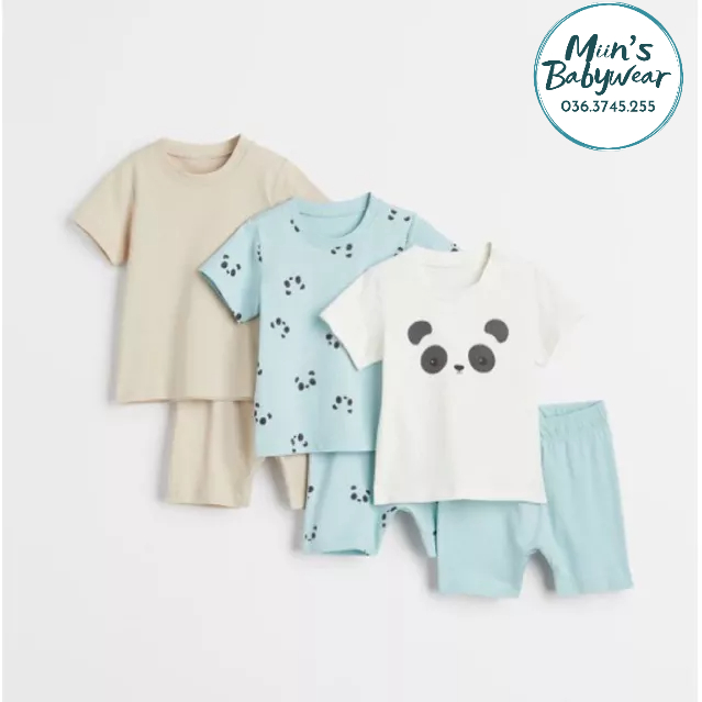 มีชุดกางเกงขาสั้นหมีสีฟ้า 3 ชุดสําหรับเด็กผู้ชาย Hm US/UK ไซส์ 6-9m 9/12m 12/18m PHOM TO