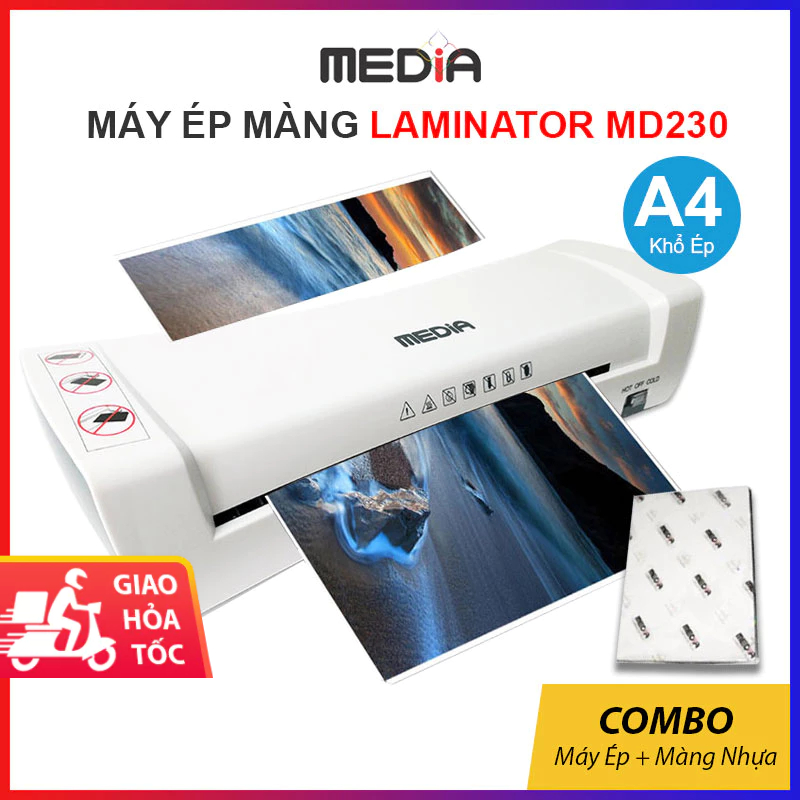 เครื ่ องกดพลาสติก A4 Media MD230, Laminator Paper Press, Laminator Combo + 100 แผ ่ นฟิล ์ มลามิเนตพลาสติก