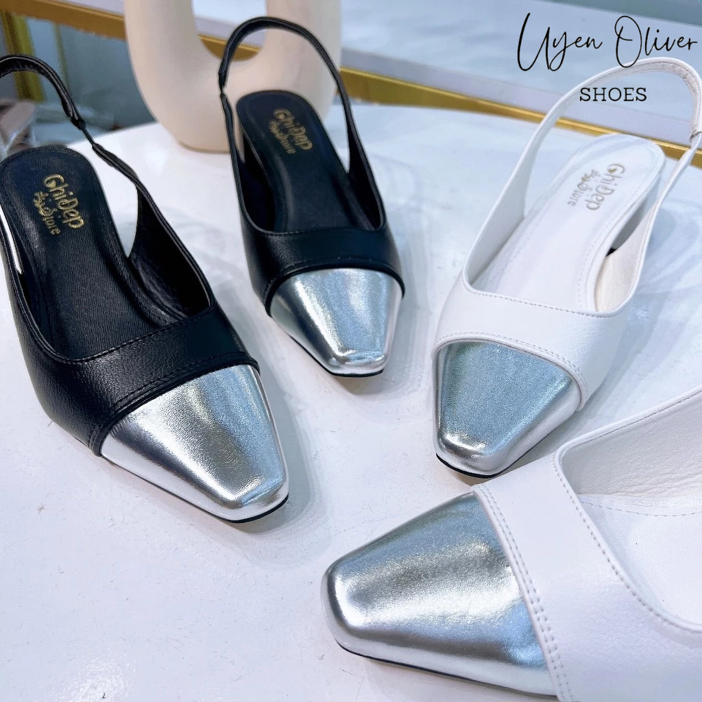 [FORM 1.5]รองเท้าแตะส้นสูง Square Toe with Silver Toe and Personality 5 Inch Square Heel Uyen Oliver