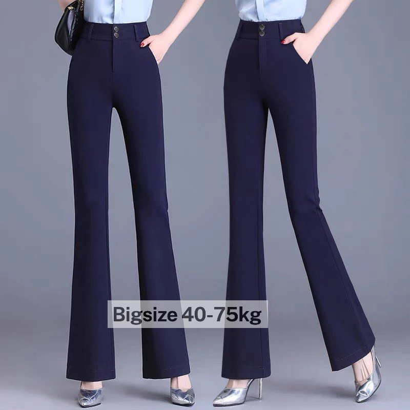 กางเกงขาบานเอวสูงสีดําสําหรับผู้หญิงกระดุม 2 สี ไซส์ใหญ่ 40-75kg -XMTD-CODE 555B