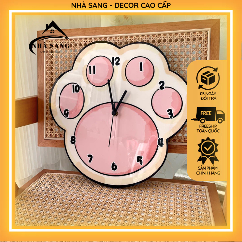 [DN] นาฬิกากระจกคริสตัลใบไม้แมว Paw ที่ไม่ซ้ํากัน, นาฬิกาแขวนแฟชั่น, ห้องนั่งเล่น SAN HOUSE