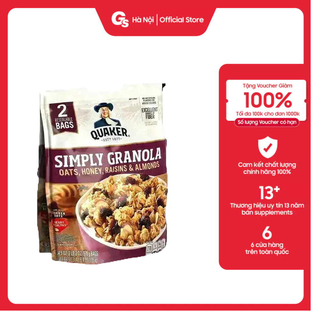 Quaker Simply Granola Oats, Honey, Raisins &amp; Almonds 2Lbs ( 978 กรัม ) นําเข ้ า Usa - Gymstore