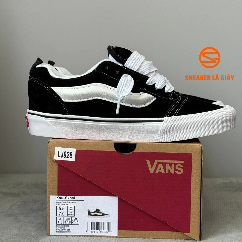 Vans Knu Skool Black White Shoes VN0009QC6BT1 FULLBOX - คุณภาพสูง