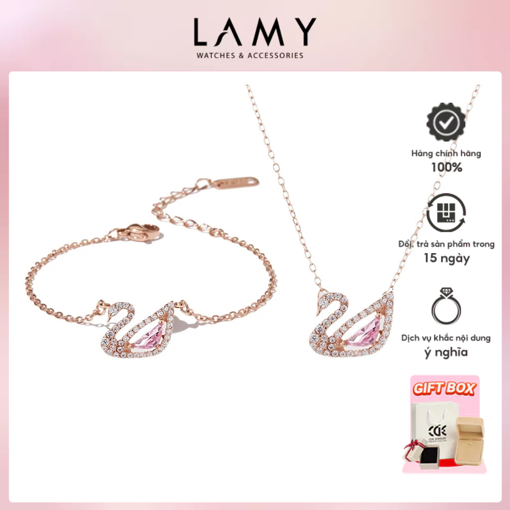 CDE ชุดเครื่องประดับคริสตัล Swan Rose Gold สร้อยคอและสร้อยข้อมือ CDE6042RG & CDE2083RG