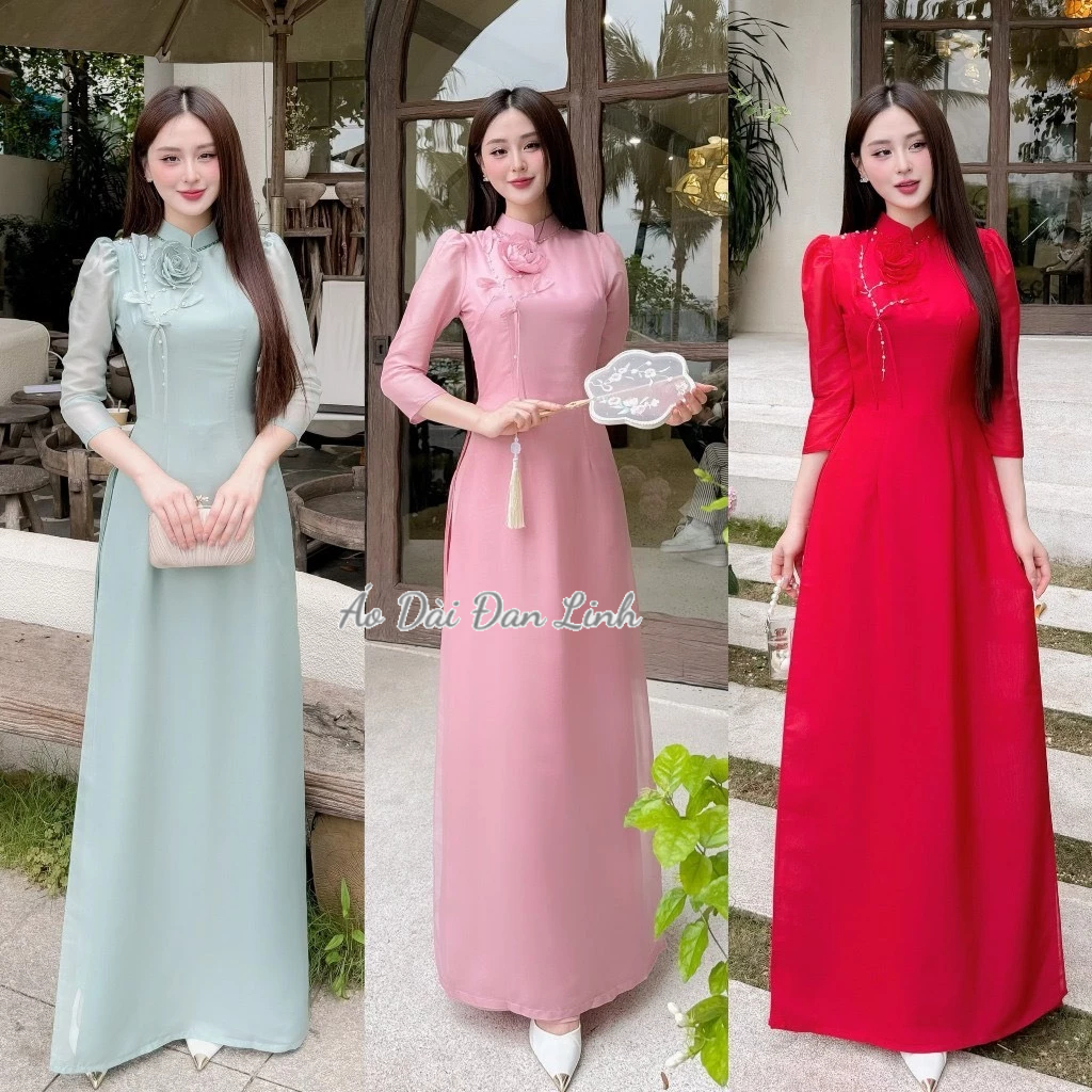 ผ้าไหม 4 แผง Ao Dai ทุกสี ดอกชีฟอง – Dan Linh Ao Dai