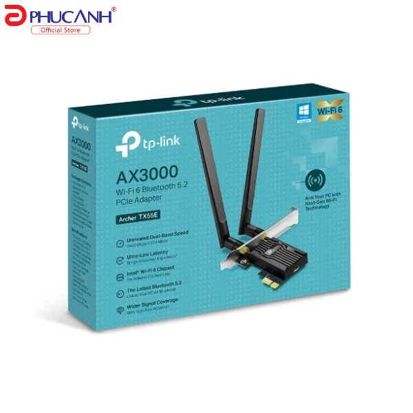 Tp-link PCI-E Archer TX55E การ์ดเครือข่ายไร้สาย (AX Standard/ AX3000Mbps/ เสาอากาศภายนอก 2 เสา/บลูทู