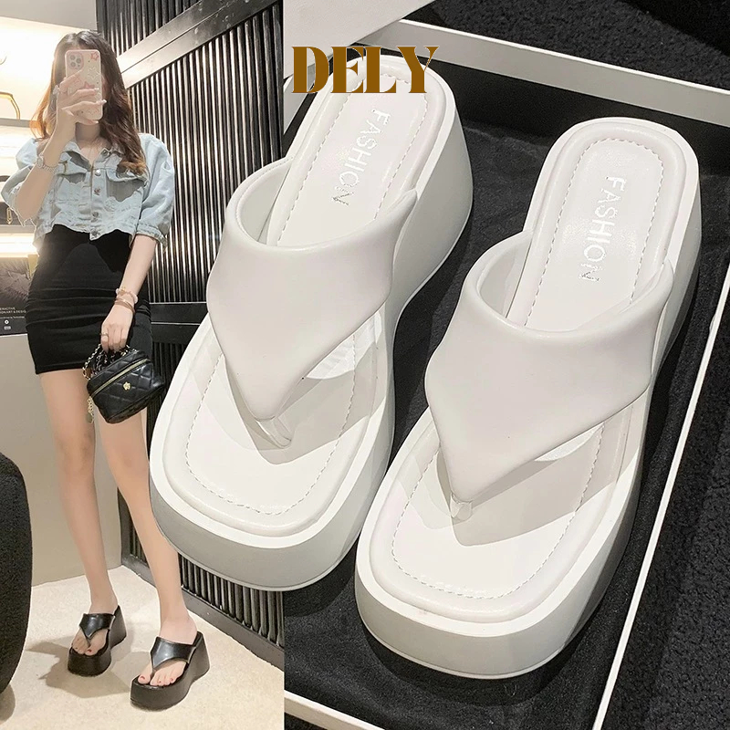 Dely Shoes Womens Triangle Strap Flip Flops - Womens 6P Wedge Sole Flip Flops with Puffy Straps Extr