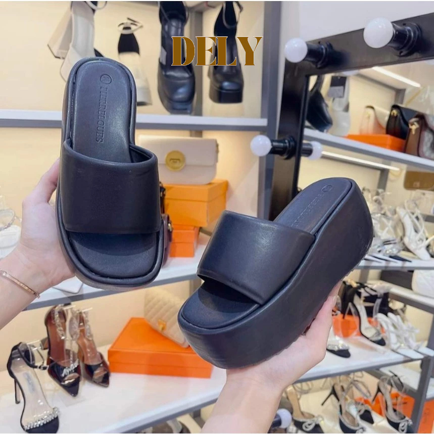 [TYPE 1 - AVAILABLE] Dely Shoes 6m High Heel Cross Strap Canoe Sandals - รองเท้าแตะขนมปังหนังแท้ที่แบนเป็นพิเศษจากกว่างโจว Hottrend