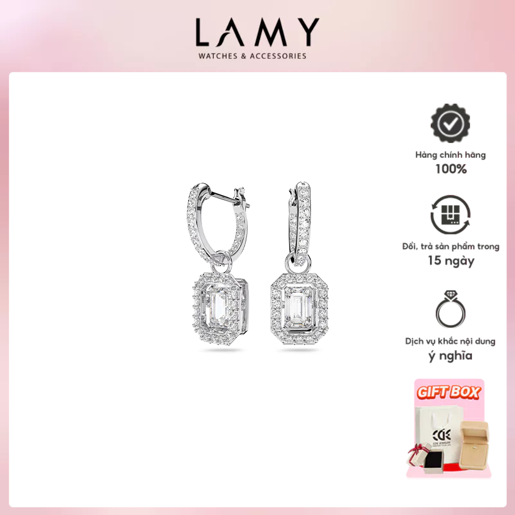 ต่างหูผู้หญิง LAMY White Millenia Drop Octagon Cut Silver ต่างหู 3075