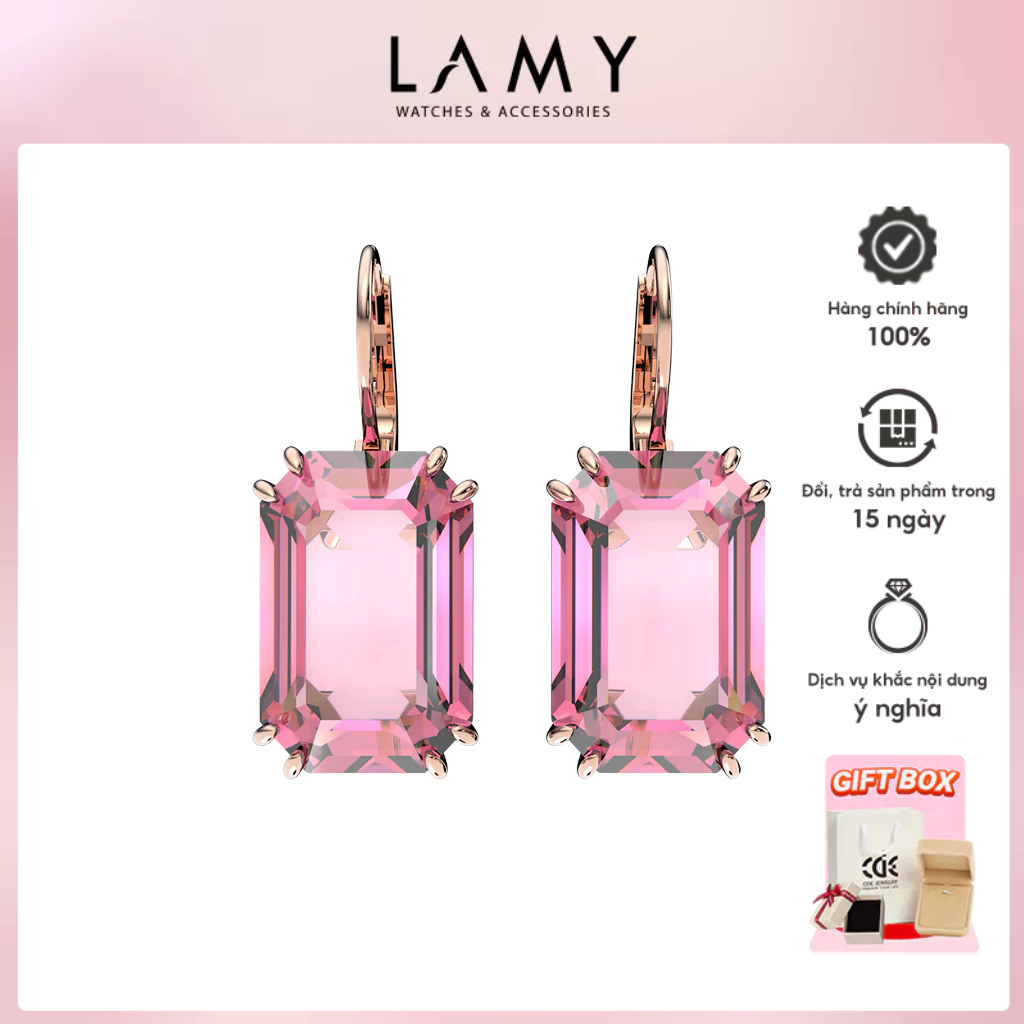ต่างหูผู้หญิง LAMY Millenia Octagon Cut Pink Drop ต่างหู Rose Gold 3126