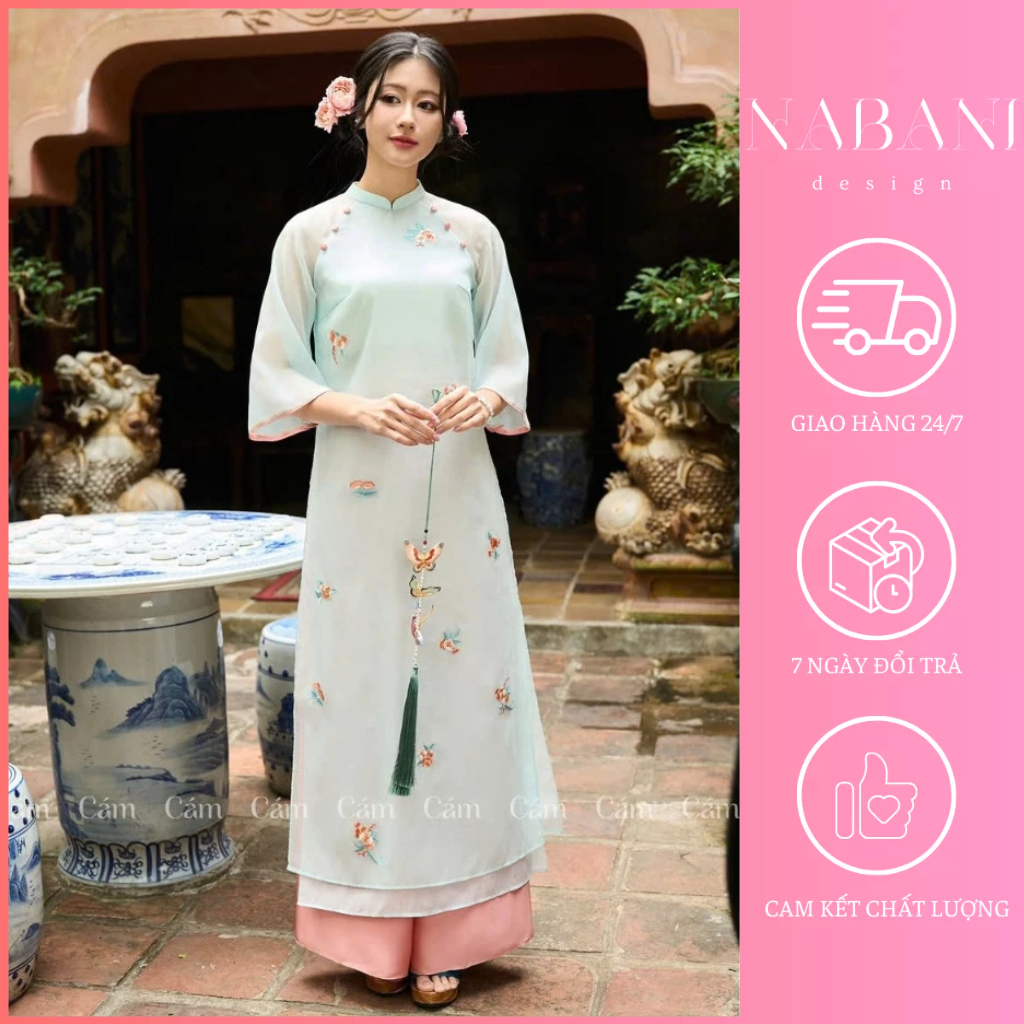 N19 [QT 8/3] Modern ao dai, ao dai ออกแบบด้วยวัสดุไหม crep ปักลายคุณภาพสูง - Nabani Design - ND25.31