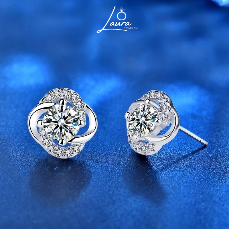 Laura Jewelry ต่างหูเงินผู้หญิงหรูหรา 8H8A navita moissanite เพชร LJ0228
